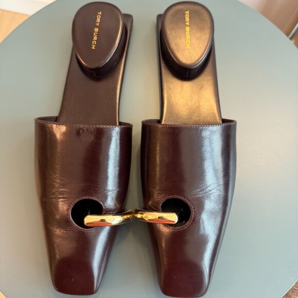 COPY - New! Tory Burch Pierced Mule, Plum / Gold, Size 10 - Picture 6 of 7
